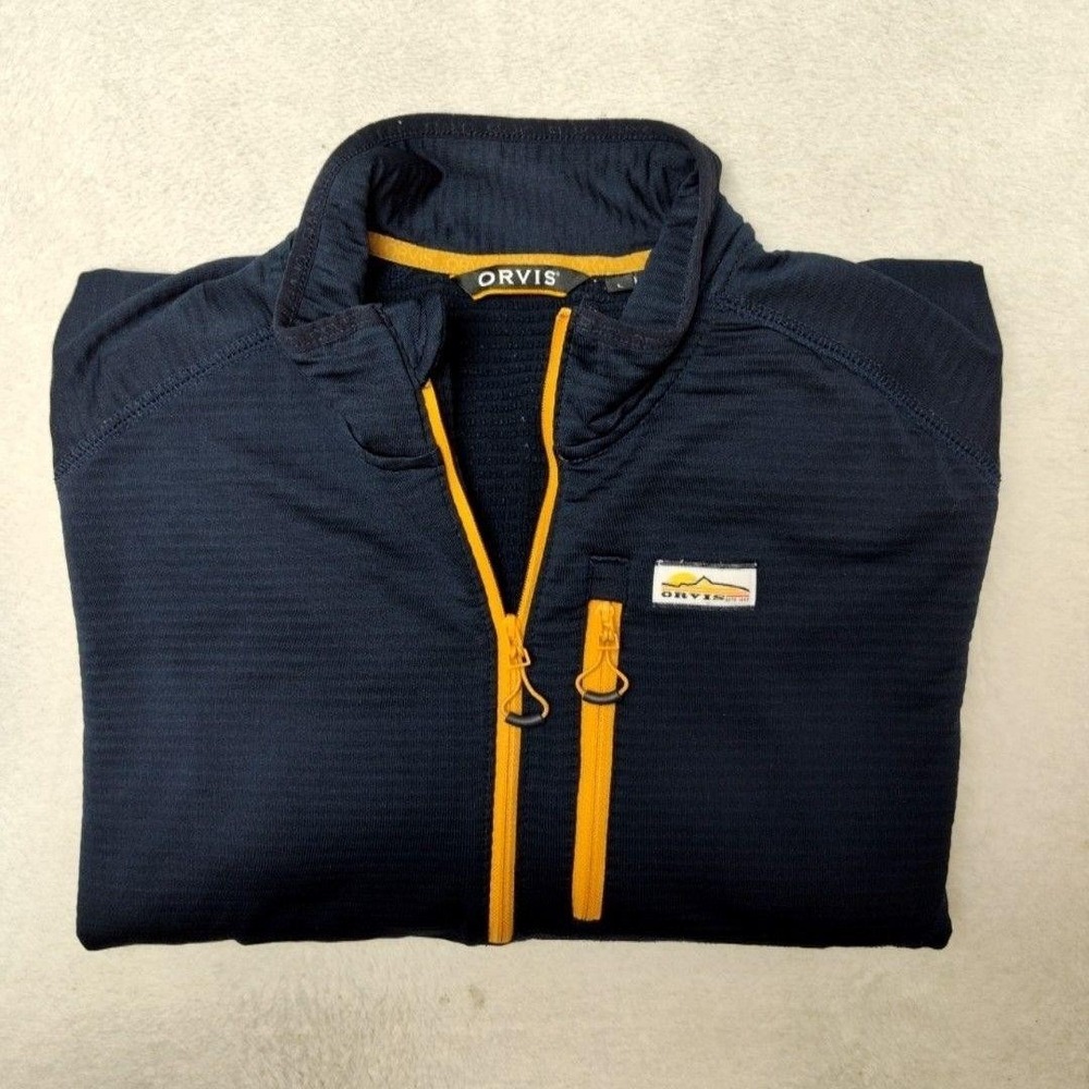 Orvis Pullover Mens L Blue 1/4 Zip Mock Neck Outdoor Horseshoe Hills Fleece 2YNJ